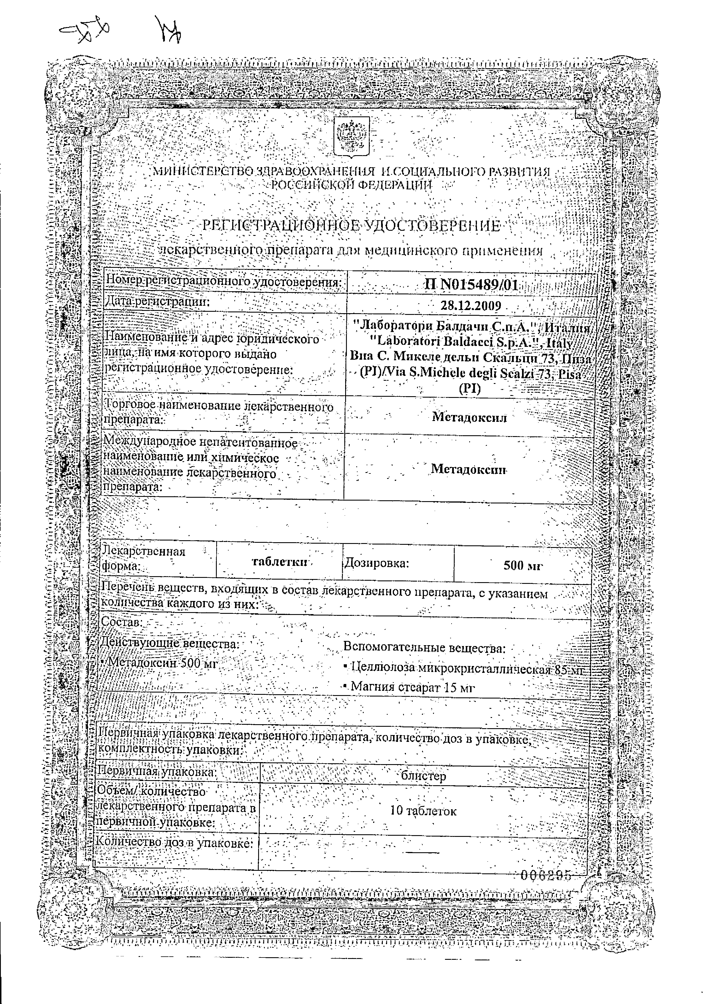 Метадоксил сертификат