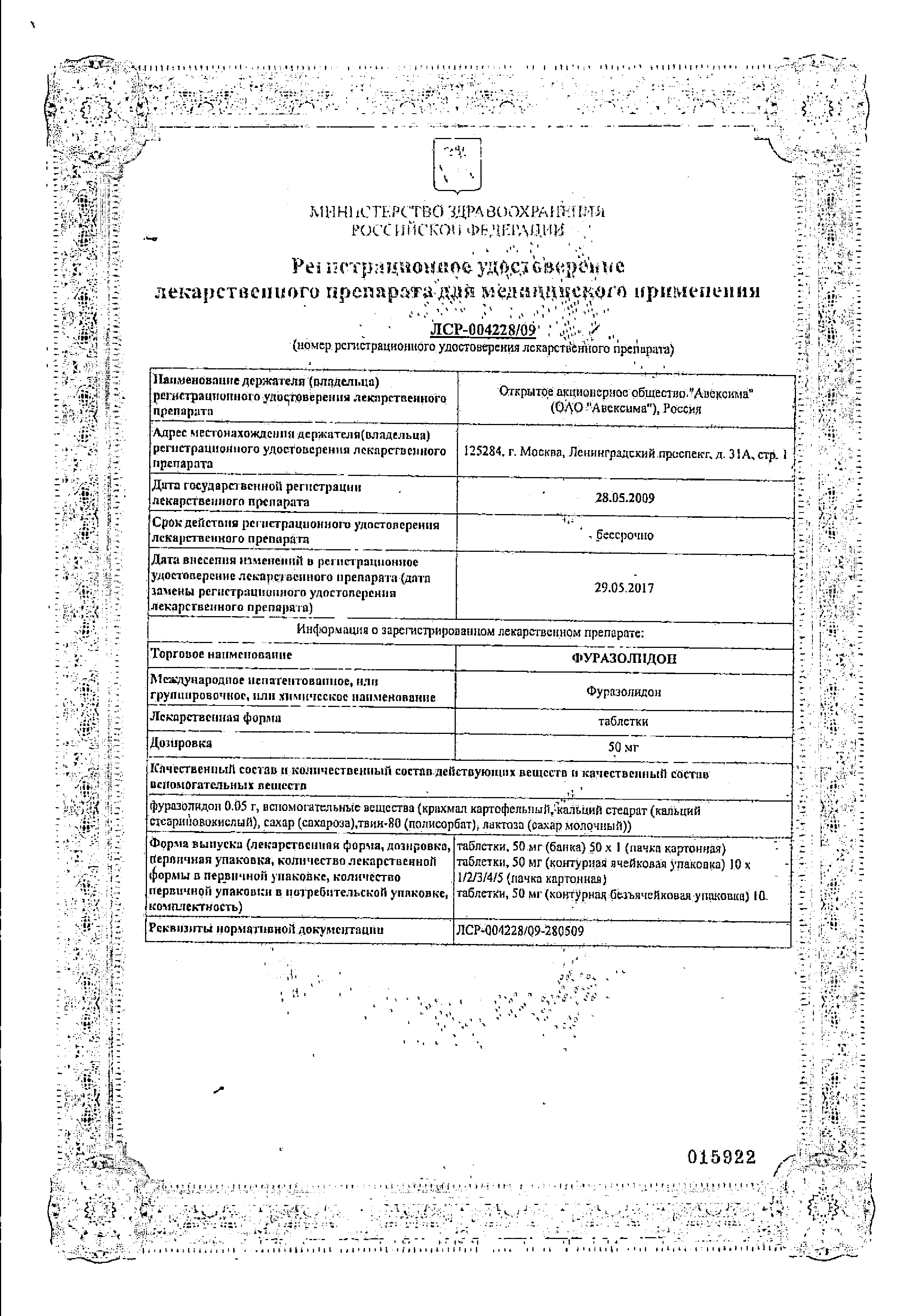 Фуразолидон сертификат