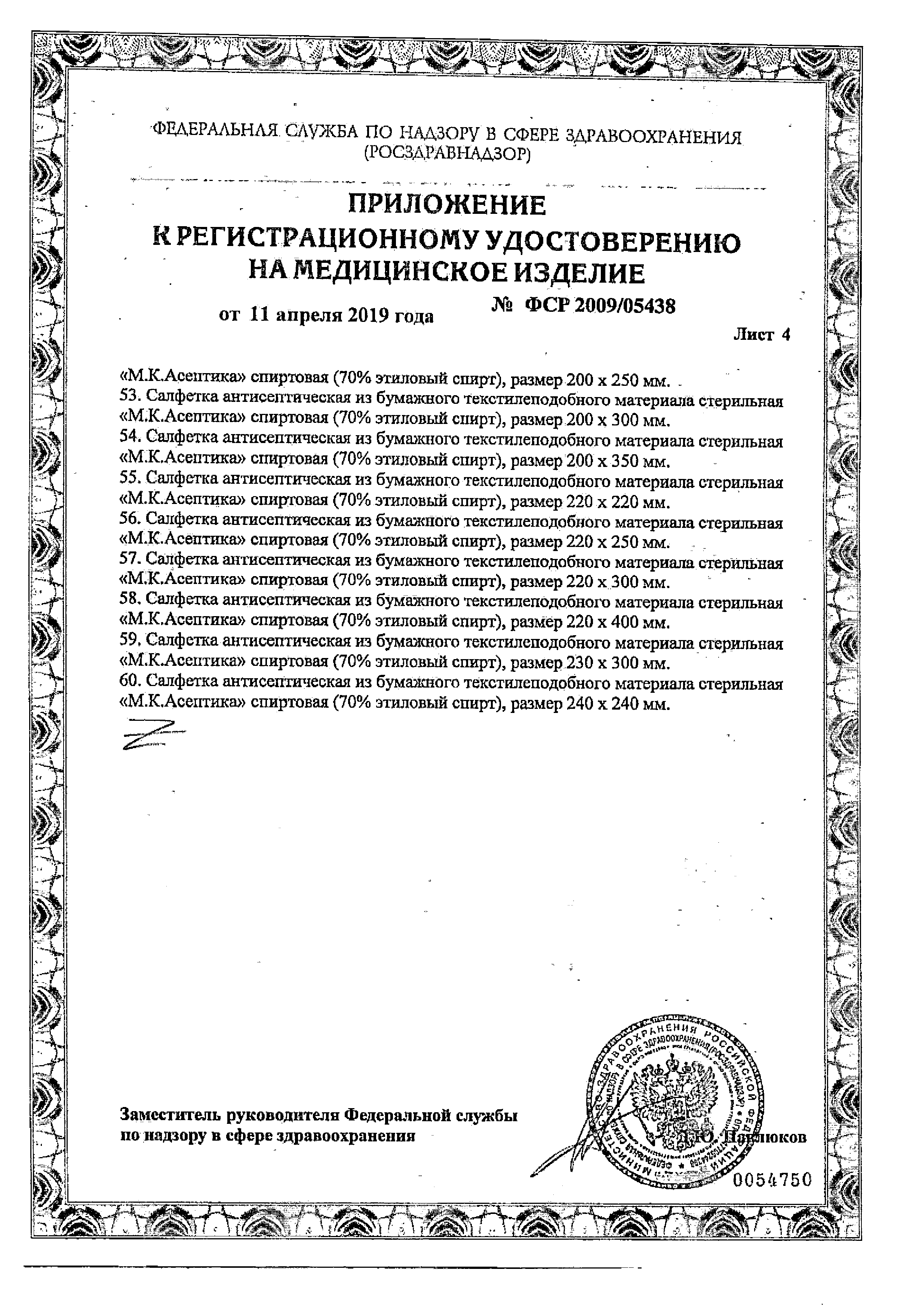 Салфетка антисептическая спиртовая сертификат