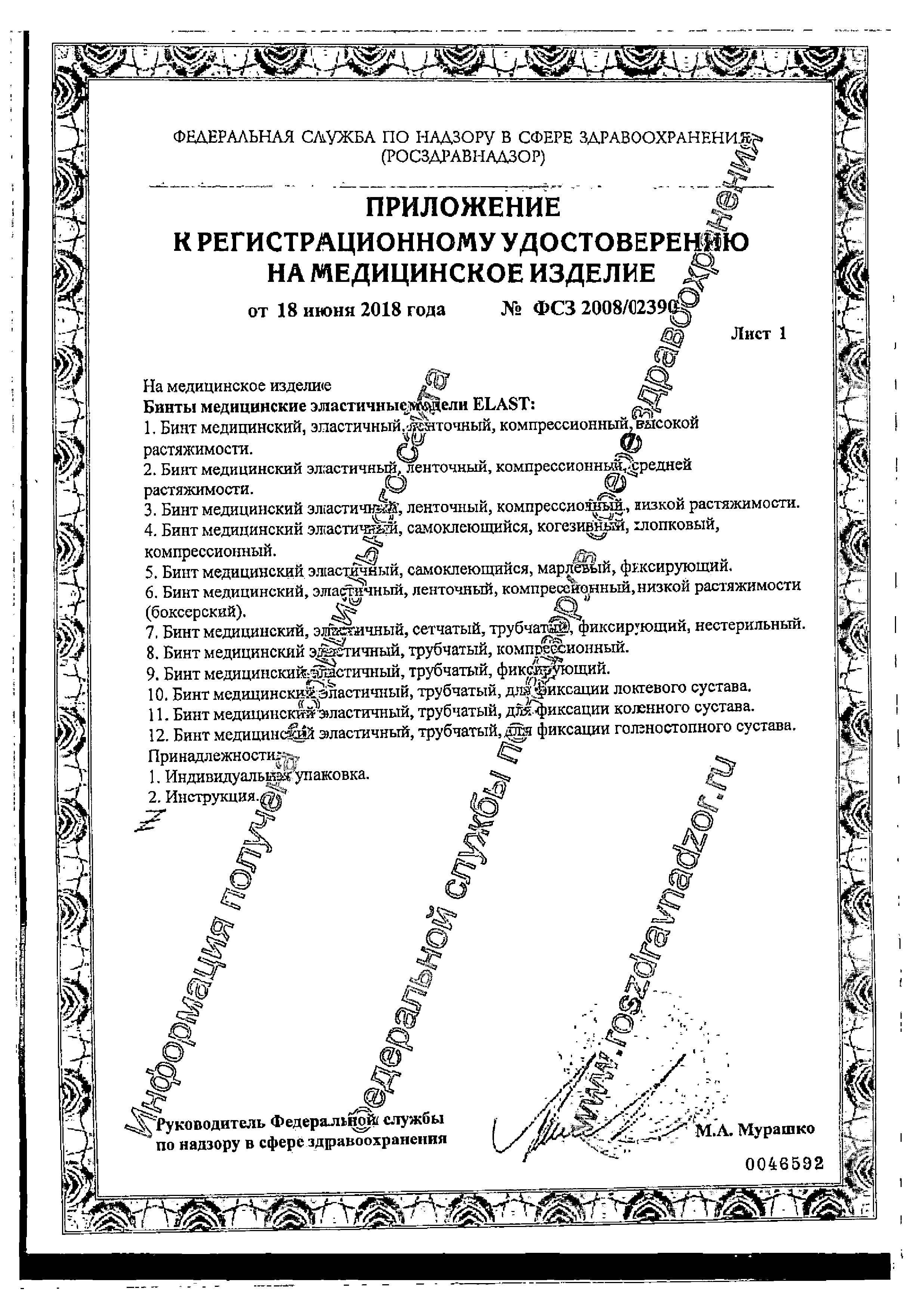Бинт эластичный медицинский ELAST сертификат