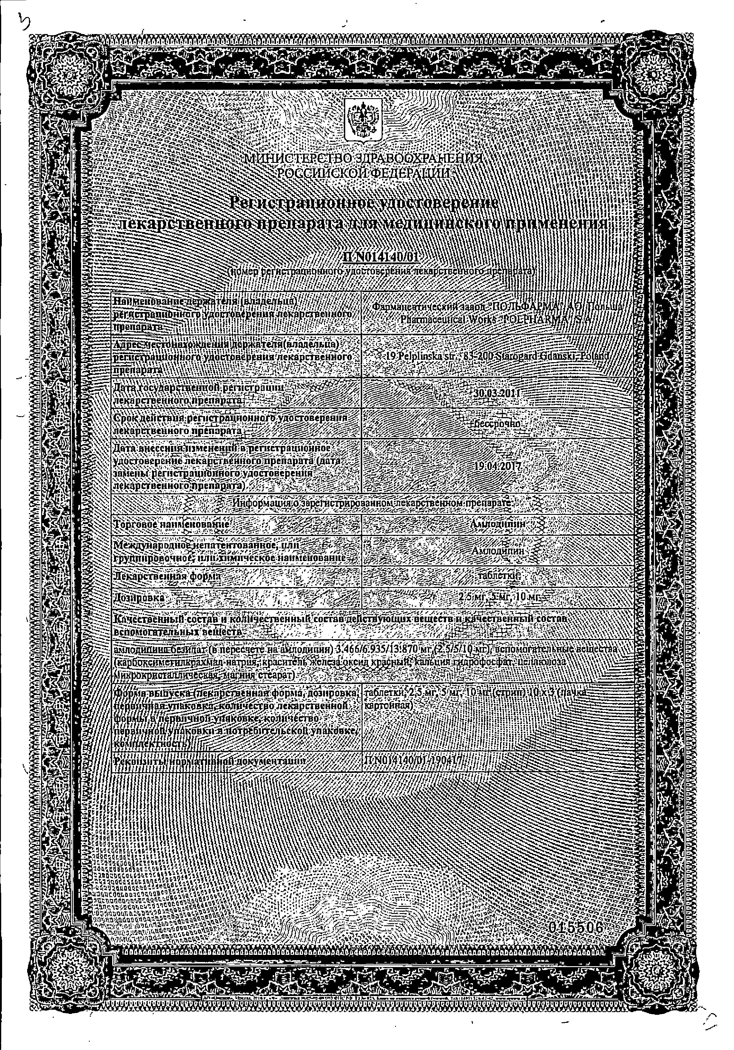 Амлодипин сертификат