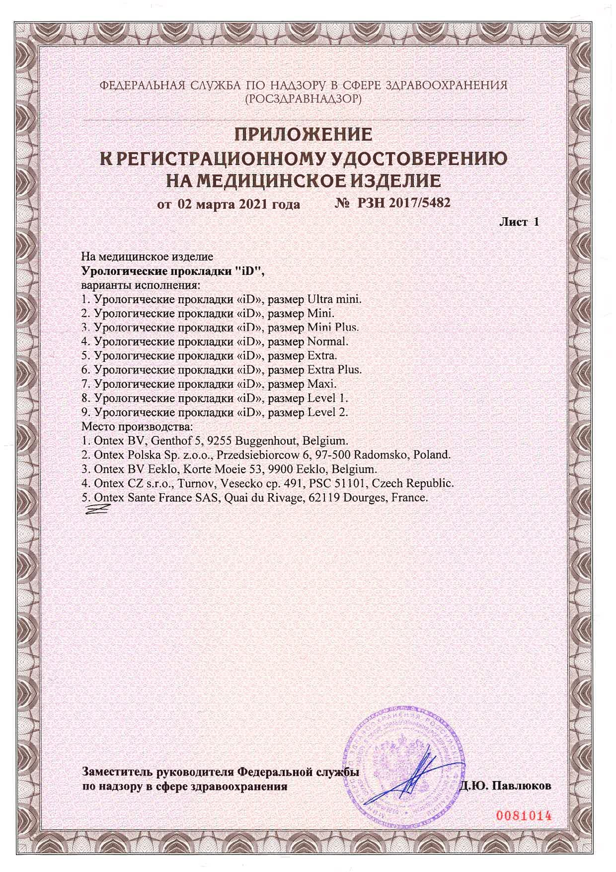iD light ultra mini прокладки урологические сертификат