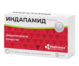 Vitascience Индапамид, 2.5 мг, таблетки, покрытые пленочной оболочкой, 30 шт.