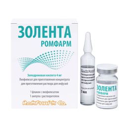 Золента Ромфарм, 4 мг, лиофилизат для приготовления раствора для инфузий, +Вода для инъекций, 5 мл, 1 шт.