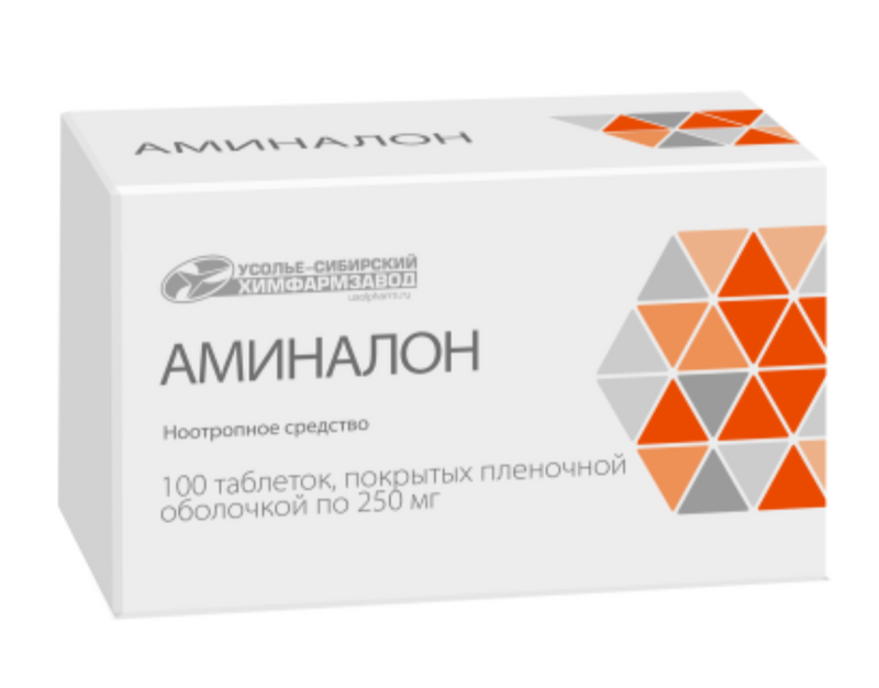 Аминалон, 250 мг, таблетки, покрытые оболочкой, 100 шт., Усолье-Сибирский ХФЗ