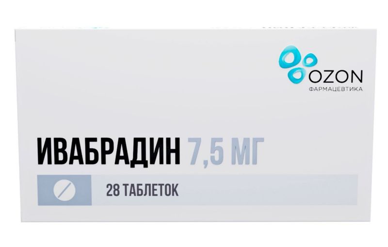Ивабрадин, 7,5 мг, таблетки, покрытые пленочной оболочкой, 28 шт.
