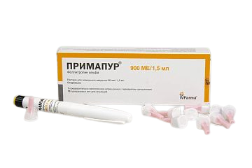 Примапур, 66 мкг (900 МЕ), раствор для подкожного введения, в комплекте с иглами, 1.5 мл, 1 шт.