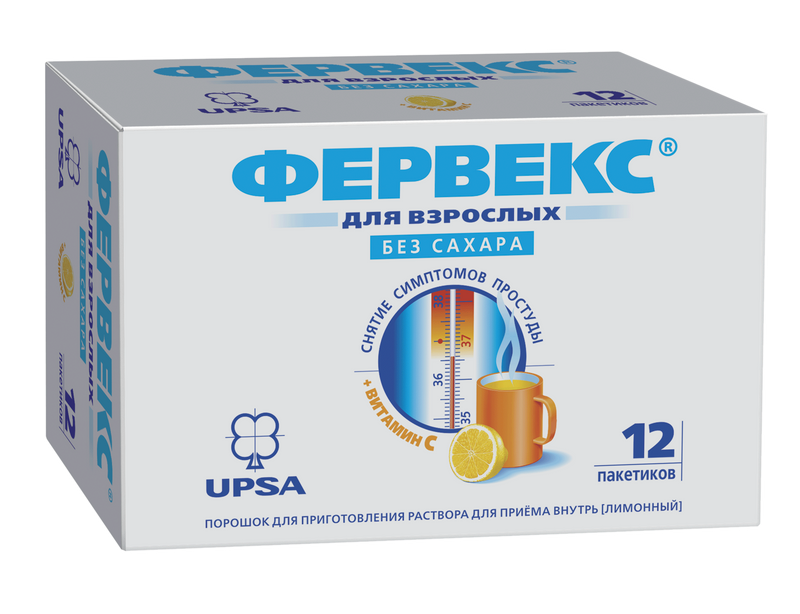 Фервекс, порошок для приготовления раствора для приема внутрь, без сахара, лимон, 4.95 г, 12 шт.