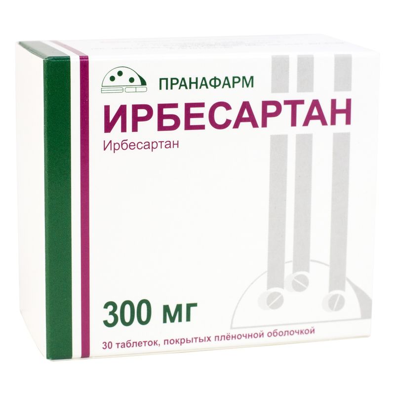 Ирбесартан, 300 мг, таблетки, покрытые пленочной оболочкой, 30 шт., Пранафарм