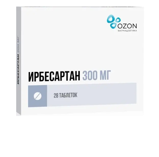 Ирбесартан, 300 мг, таблетки, покрытые пленочной оболочкой, 28 шт.