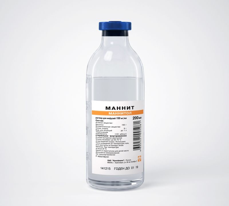 Маннит, 150 мг/мл, раствор для инфузий, бутылка (бутыль) стеклянная, 200 мл, 1 шт.
