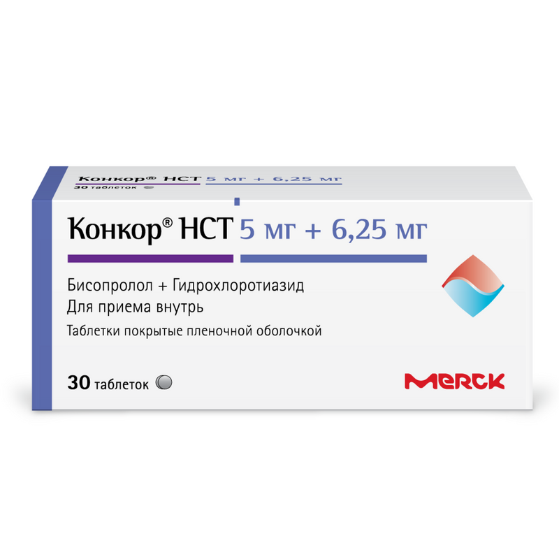 Конкор НСТ, 5 мг+6.25 мг, таблетки, покрытые пленочной оболочкой, 30 шт.