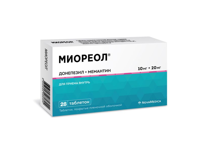Миореол, 20 мг+10 мг, таблетки, покрытые пленочной оболочкой, 28 шт.