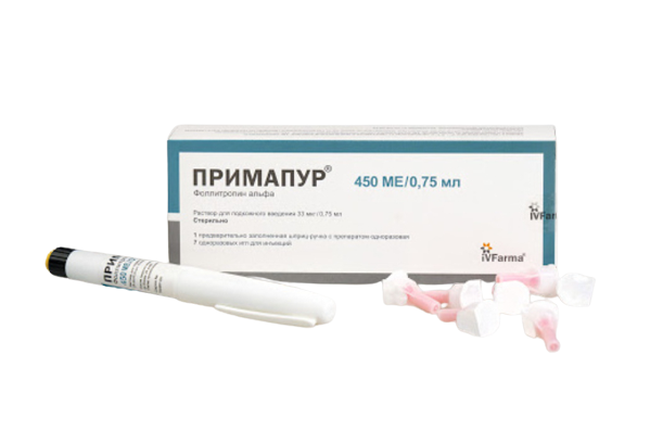 Примапур, 33 мкг (450 МЕ), раствор для подкожного введения, в комплекте с иглами, 0.75 мл, 1 шт.