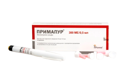 Примапур, 22 мкг (300 МЕ), раствор для подкожного введения, в комплекте с иглами, 0.5 мл, 1 шт.