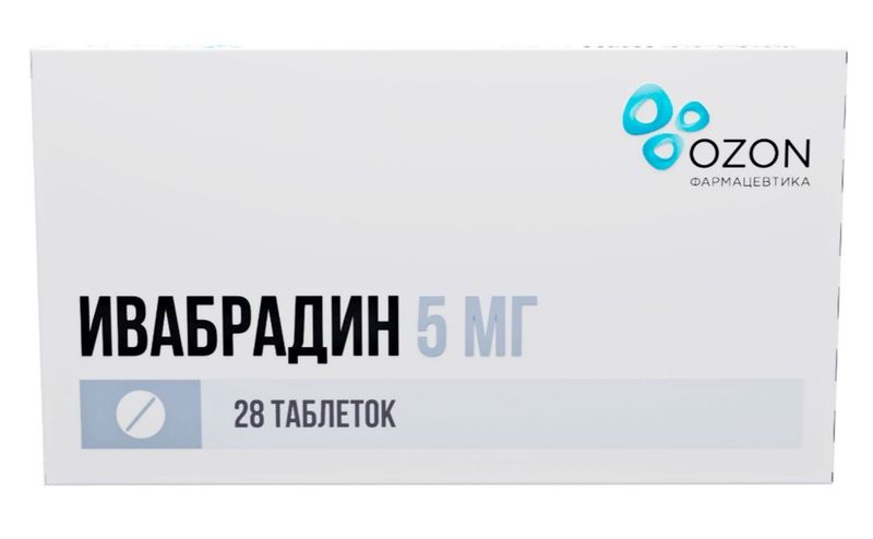 Ивабрадин, 5 мг, таблетки, покрытые пленочной оболочкой, 28 шт., Озон