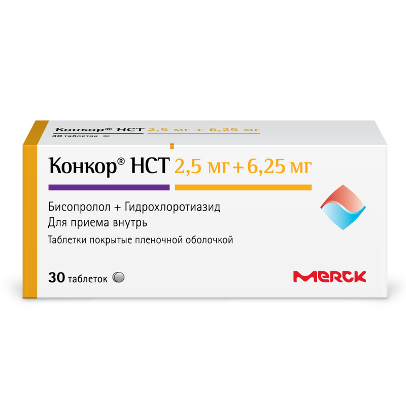 Конкор НСТ, 2.5 мг+6.25 мг, таблетки, покрытые пленочной оболочкой, 30 шт.